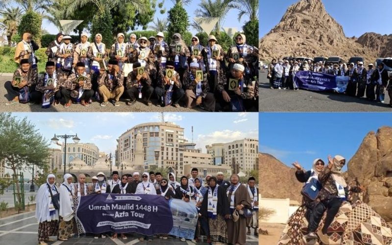 Ket Foto: Jamaah Azfa Tour saat mengikuti city tour di Madinah, mengunjungi percetakan Mushaf Al-Qur’an dan Jabal Magnet, sekaligus menikmati pengalaman menaiki unta sebelum melanjutkan perjalanan menuju Mekkah.
