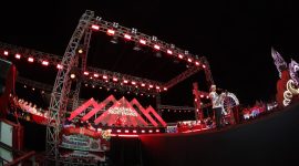 Ket Foto: Kepala Disbudporapar Sumenep Faruq Hanafi saat memberikan sambutan dalam pembukaan Madura Night Vaganza (MNV) 2026 di GOR A. Yani Pangligur, Sumenep, Rabu (26/8/2026).
