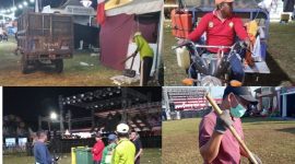 Ket foto: Petugas kebersihan DLH Sumenep bersiap menjalankan tugas menjaga kebersihan kawasan Pameran Pembangunan Madura Night Vaganza 2026 di GOR A. Yani Pangligur Sumenep.