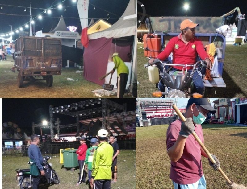 Ket foto: Petugas kebersihan DLH Sumenep bersiap menjalankan tugas menjaga kebersihan kawasan Pameran Pembangunan Madura Night Vaganza 2026 di GOR A. Yani Pangligur Sumenep.