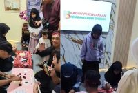 Foto kiri: Dua wisatawan terlihat antusias mengikuti permainan berhadiah di Stan Bappeda Sumenep dalam Pameran Pembangunan rangkaian MCF #4 2026 di GOR A. Yani Pangligur, Sabtu (29/8/2026).