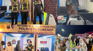 Ket foto: Bupati Sumenep Achmad Fauzi Wongsojudo bersama Kapolresta Sumenep Kombes Pol Ariek Indra Sentanu, dan jajarannya saat menyambangi Stan Polresta dalam kegiatan MCF #4 2026 di Stadion A. Yani, Pangligur, Sumenep, Sabtu (29/8/2026) malam.
