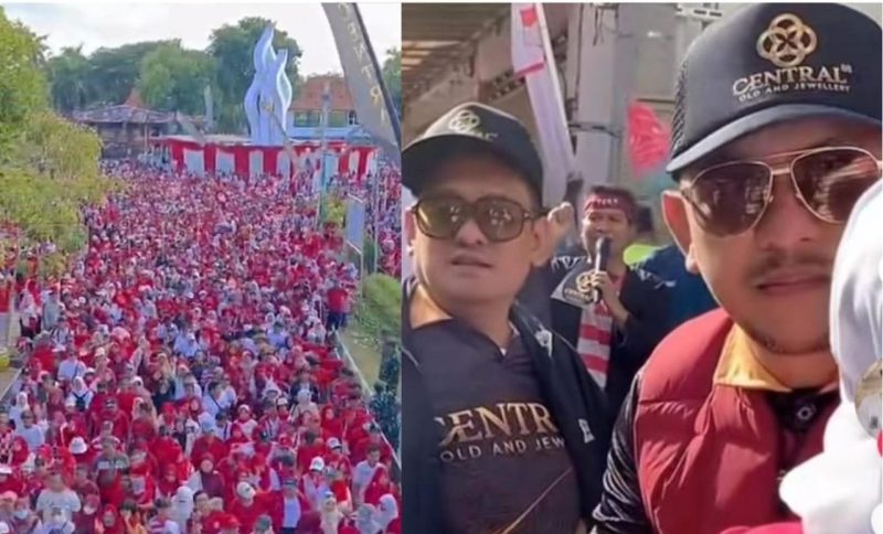 Ket Foto: H. Her bersama H. Ali Zainal Abidin turut menghadirkan suasana berbagi dengan menggratiskan produk UMKM bagi ribuan peserta JJS dalam rangka soft opening Central 88 Gold and Jewellery Pamekasan, Minggu (30/8/2026). Aksi tersebut menambah semarak sekaligus menjadi bentuk dukungan terhadap pelaku UMKM lokal.