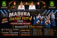 Pamflet Festival Band Pelajar dalam rangkaian MCF #4 2026 yang akan digelar di Stadion A. Yani Sumenep, 31 Agustus–2 September 2026, menampilkan talenta musik pelajar dari sejumlah sekolah di Madura.