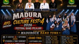Pamflet Festival Band Pelajar dalam rangkaian MCF #4 2026 yang akan digelar di Stadion A. Yani Sumenep, 31 Agustus–2 September 2026, menampilkan talenta musik pelajar dari sejumlah sekolah di Madura.