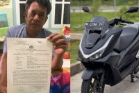 Ket Foto: Orang tua Fauzan, Moh. Badar, usai membuat laporan ke Polsek Pasongsongan (kiri), dan ilustrasi sepeda motor yang dilaporkan raib (kanan).