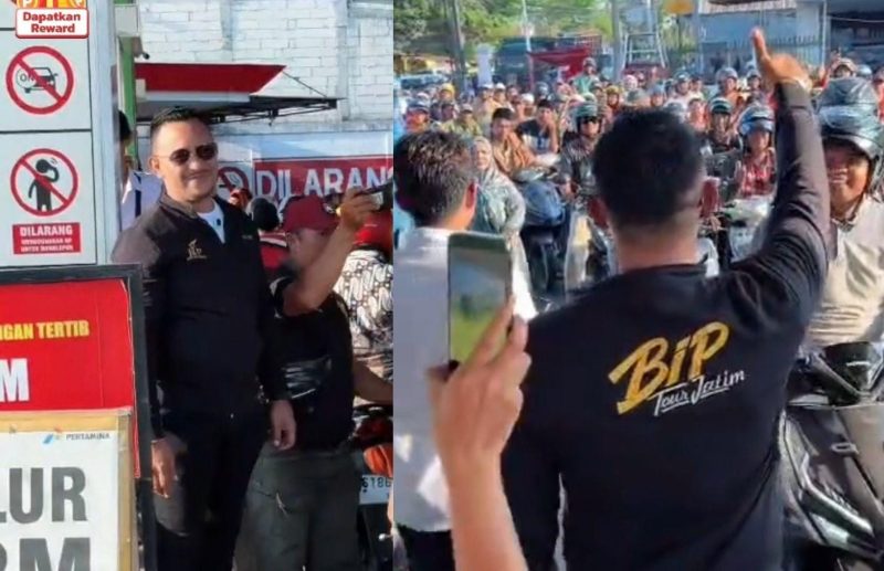 Ket Foto: Bang Ali memimpin langsung aksi pembagian BBM gratis bagi warga di salah satu SPBU di Pamekasan.