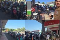 ANTUSIASME MASYARAKAT: Ratusan pengendara sepeda motor saat mengantre dengan tertib di SPBU 54.694.08 Sumenep untuk menerima program pembagian BBM gratis yang digelar Pengusaha Ali Zainal Abidin (Bang Ali) bersama relawan BASHRA, Rabu (23/9/2026).