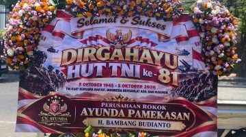 Kirim Karangan Bunga HUT TNI ke-81: Bos Ayunda Pamekasan Doakan TNI Semakin Profesional dan Dicintai Rakyat