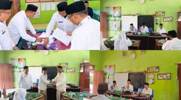 Ket foto: Agus Sugianto, S.Pd. menerima estafet kepemimpinan dari H. Matrasit, M.Pd., sebagai Kepala SDN Padangdangan I, Kecamatan Pasongsongan, Sumenep, bertepatan dengan peringatan Hari Santri Nasional 2026.