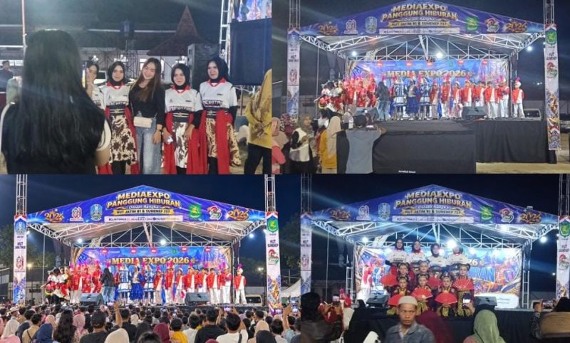 Ket foto: Sanggar Dewitri, MI Nurul Jadid 1 Gedang-Gedang, Batoputih, dan Drumband Gita Pamongkas SDN Pamolokan 1 tampil memukau dalam Media Expo 2026 malam ketiga di Stadion A. Yani Sumenep, Senin (26/10/2026).
