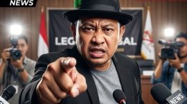 Ilustrasi ketua tim hukum organisasi sosial spiritual Yakuza Maneges Moh. Zaki SH., mengenakan setelan jas dan topi fedora, saat menyampaikan somasi terbuka kepada dua media sosial.
